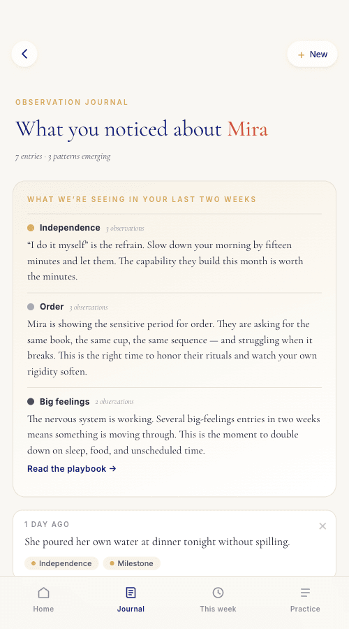 Family Companion observation journal screen