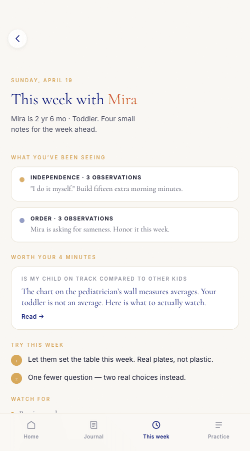 Family Companion weekly digest screen