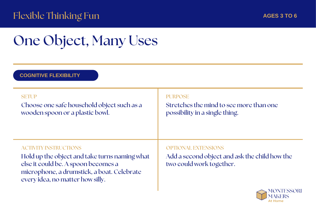One Object, Many Uses card (Cognitive Flexibility, Ages 3 to 6)