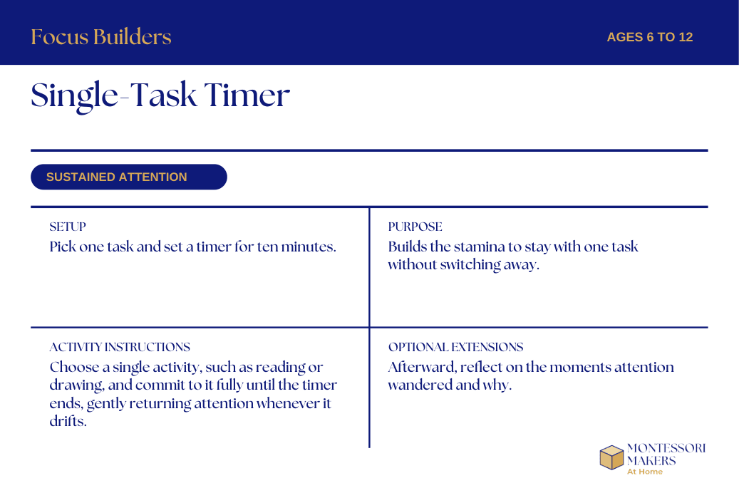Single-Task Timer card (Sustained Attention, Ages 6 to 12)